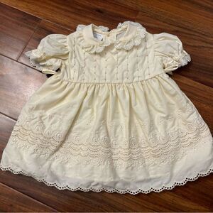 Polly Flinders hand smocked beige/off white/cream vintage collared dress